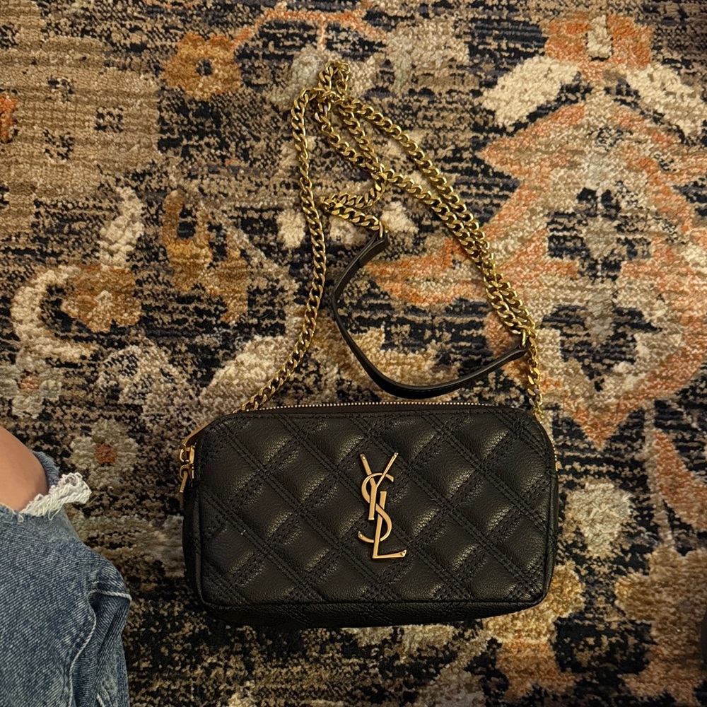 Black Quilted Crossbody with Gold Chain
